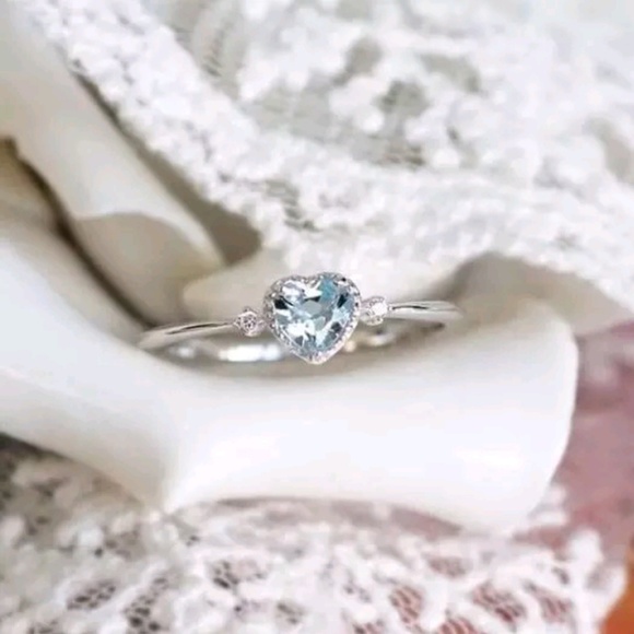 Aquamarine Heart Sterling Silver Ring - Picture 5 of 7